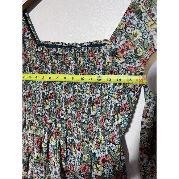Lauren Conrad Green Floral Smocked Dress Sz Medium Cottagecore New - Picture 7 of 12